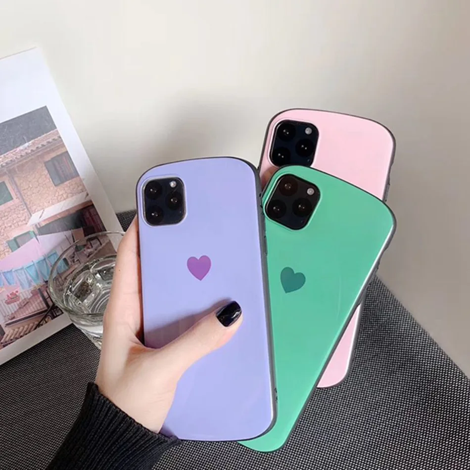 Модный чехол из закаленного стекла для iPhone 11 Pro XS Max с сердечком задняя крышка 6 6s 7 8