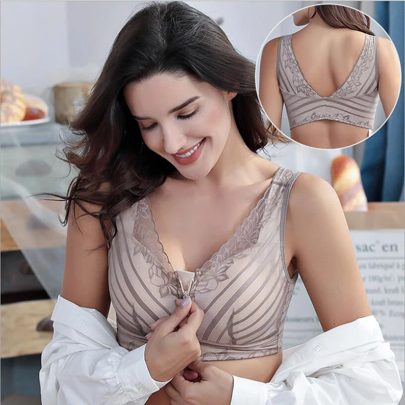 Сексуальный красивый кружевной бюстгальтер без косточек спереди на молнии