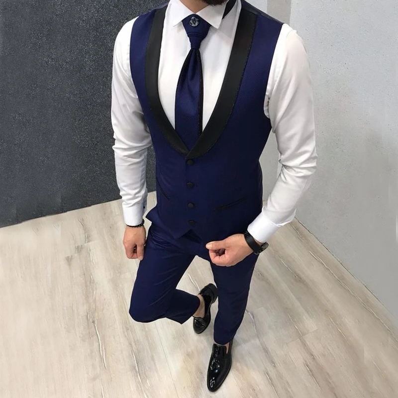 

Custom Navy Blue Slim Fit Wedding Costume Suit for Men Groom Suits Tuxedos 3 Pieces Groomsmen Party Suits Wedding Tuxedo for Man