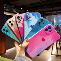 gradient watercolor love heart phone case for iphone 11 pro max 12 mini x xs xr 8 7 plus se 2020 shockproof soft silicone cover