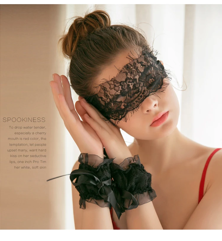 Sexy lingerie accessories black sexy lace bow bracelet and eye mask set | Аксессуары для одежды