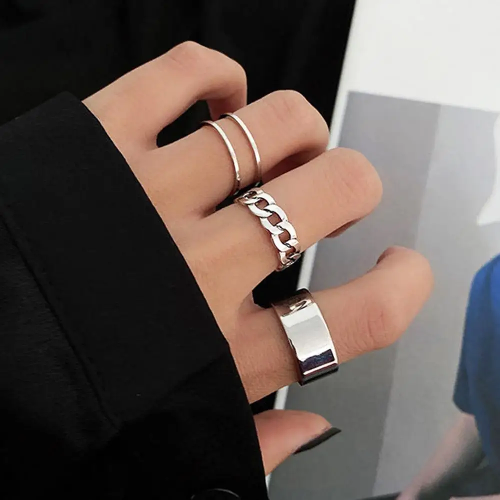

3Pcs Ring Women Personality Hip-hop Adjustable Open End Finger Joint Metal Ring Set Fashion Cold Wind Ring Combination
