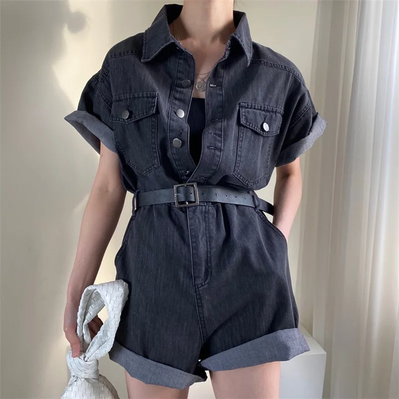 Женский джинсовый комбинезон с поясом Sungtin повседневный винтажный высокой