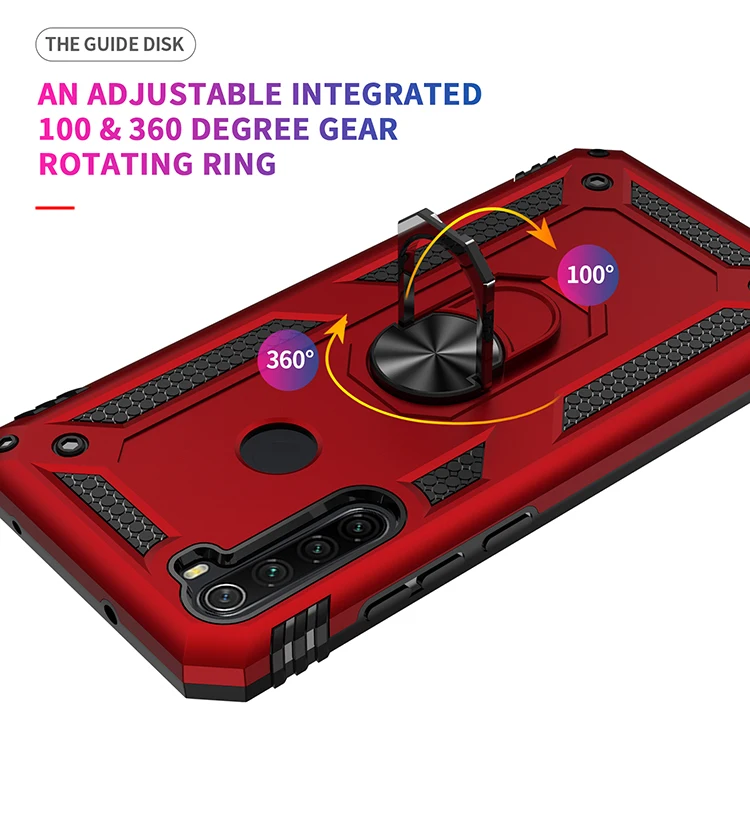Luxury Anti Fall Phone Case For Xiaomi Redmi NOTE 8T 7 8 10 PRO 2021 LITE With Ring Stand  Armor Shockproof PC Protect Cover