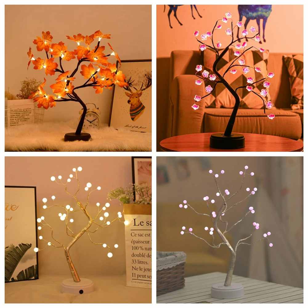 

LED Night LightFor Home Kids Bedroom Decor Fairy Lights Luminary Holiday lighting Mini Christmas Tree Copper Wire Garland Lamp