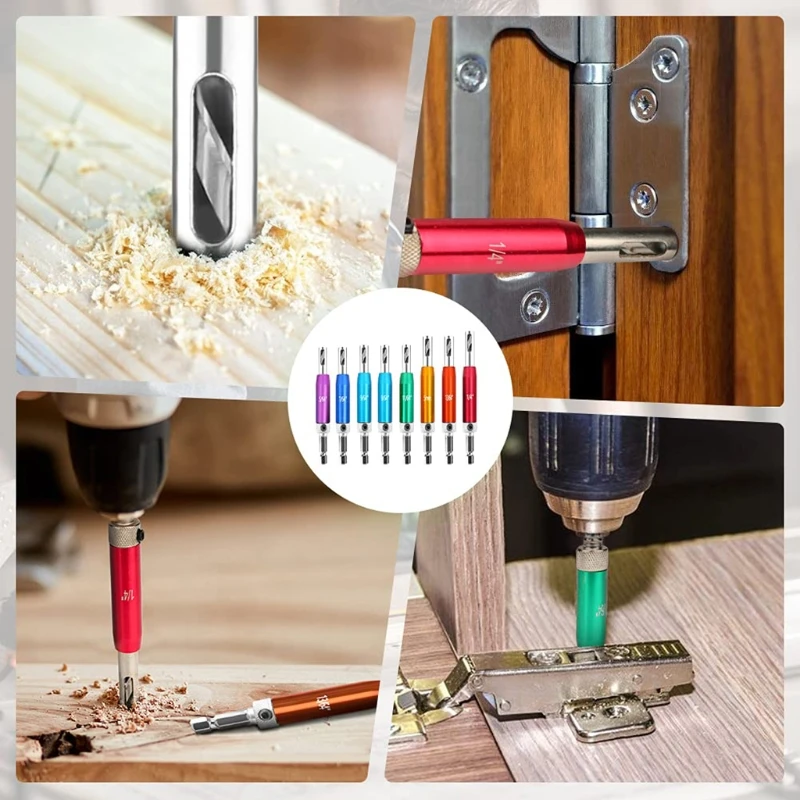 

8PCS Self-centering Hinge Hole Opener, Hinge Drill Bits Tapper with Wrench for Doors, Cabinets, Windows Woodworking R7UB