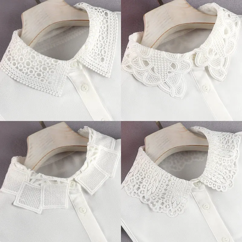 

Vintage Women Cotton Lace Fake Collar Blouse Cute Detachable Shirt Collar False Collar Lapel Blouse Women Clothes Accessories