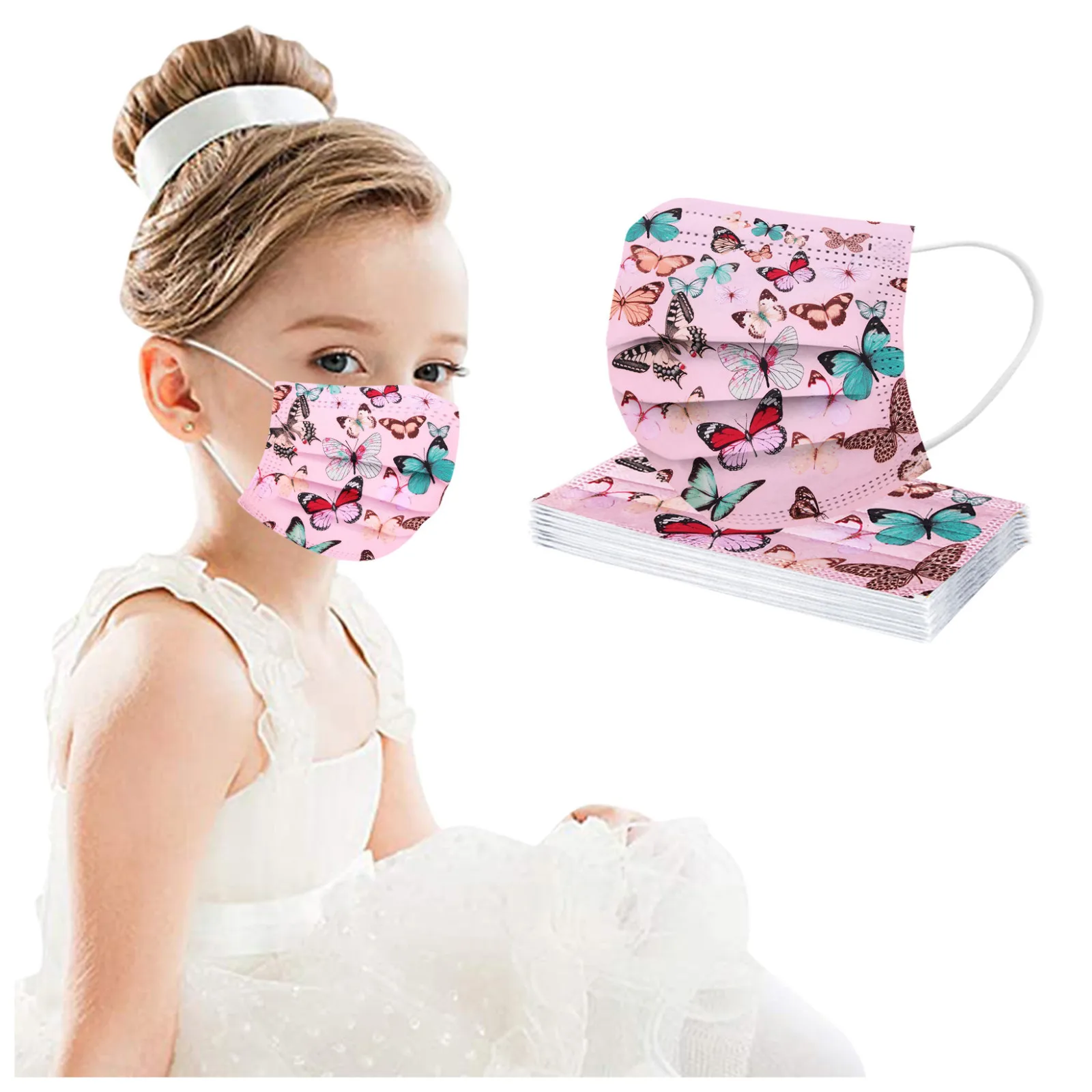 

50PCS Children Mask Butterfly Disposable Protection face mask Three Layer Breathable Face cover mouth Mask child Mascarillas mak