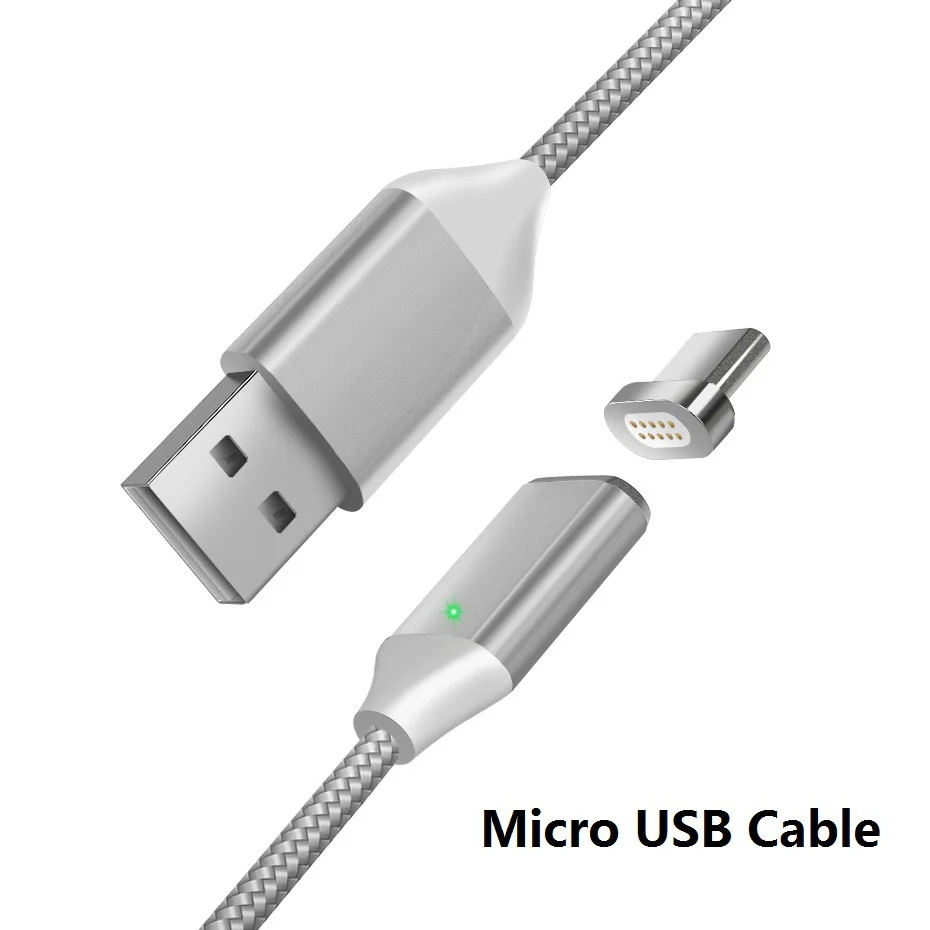 Магнитный кабель Micro USB для samsung, магнитный кабель для зарядки и передачи данных, кабель Micro USB для Android, кабели для зарядки мобильных телефонов - Цвет: Silver