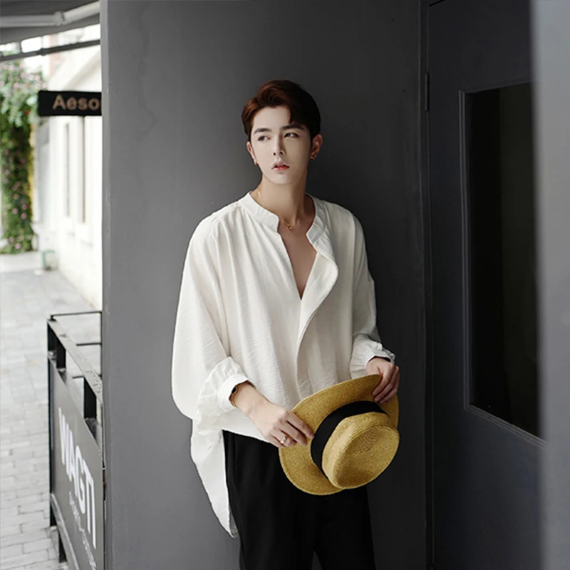 Осенняя свободная Корейская универсальная мужская модная рубашка с длинным