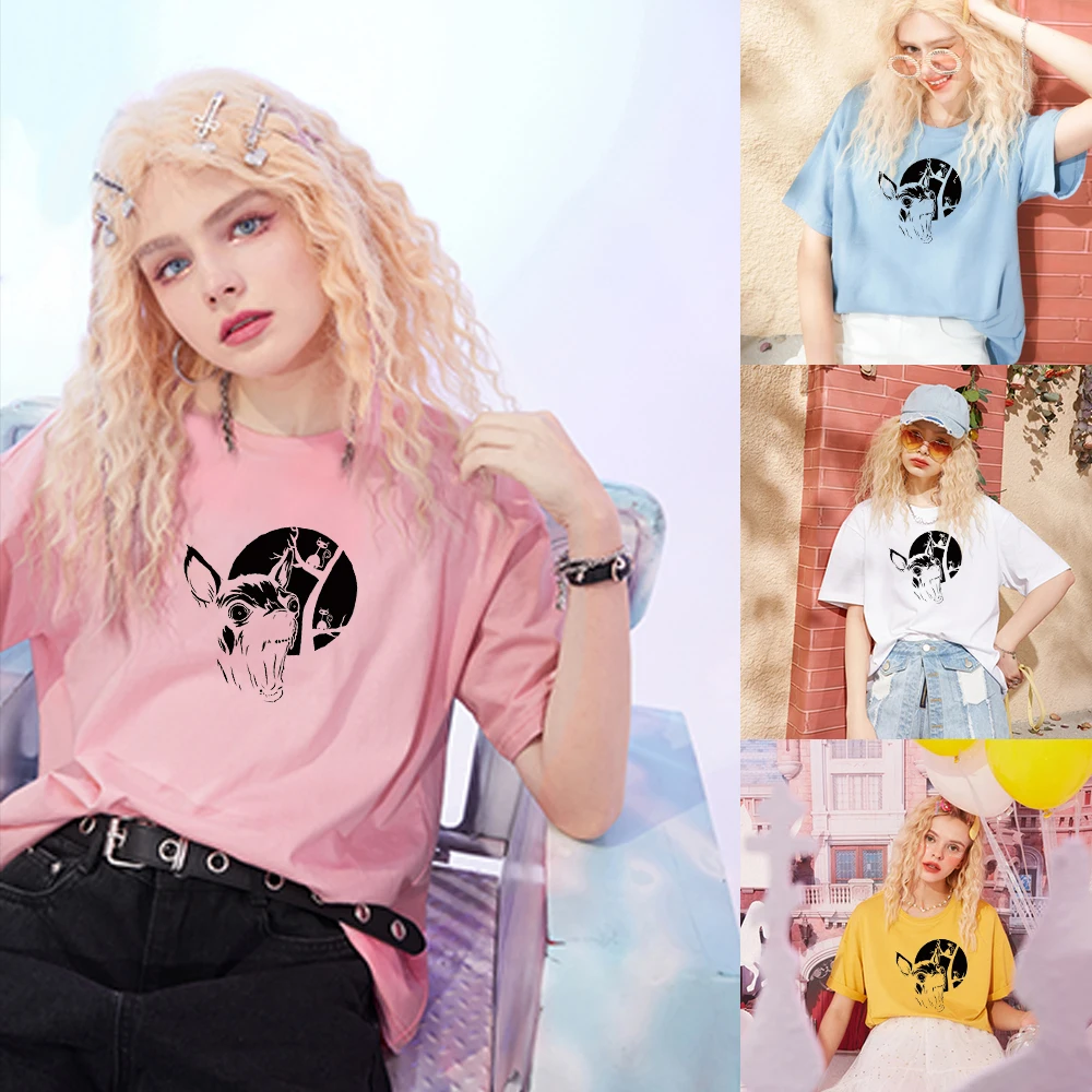 

Cute cartoon pattern print T-shirt girly style 100%cotton much colour Top women's fashion Short-sleeve tees round neck tshirt