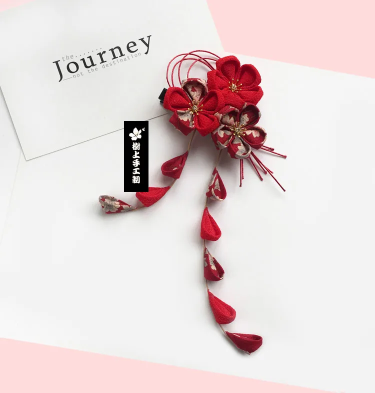 Japanese Style Handmade Hair Ornaments Sakura Tassel Red bride Headdress Costume Kimono Accessories Flower Hairpin Cosplay | Тематическая