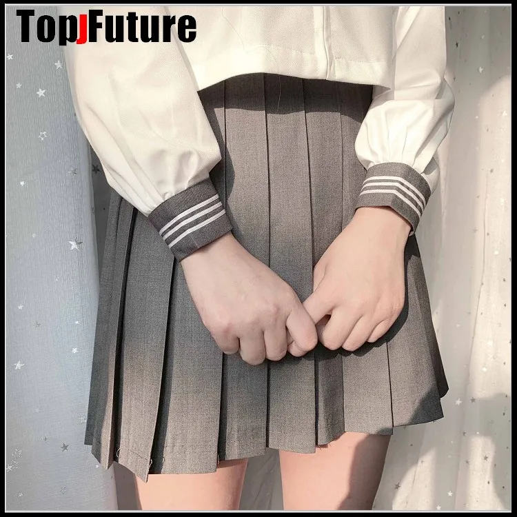 Japanese School Uniforms WOMEN Girls Solid Color Pleated JK Suit Black Navy GREY High Student Academy Style Skirt |