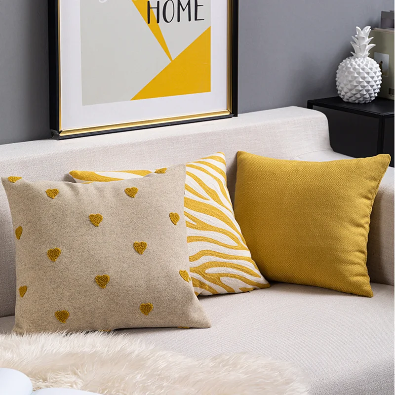 

Наволочка для подушки в скандинавском стиле 45x45 см, желтые декоративные подушки с геометрической вышивкой для дома, отеля, машины, офиса, див...