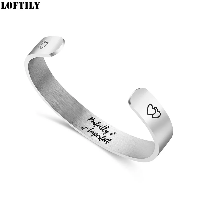 

10mm PERFECTLY IMPERFECT Wide Cuff Bracelet Bangles for Women Men Stainless Steel Daily Gift for Family Friend Mantra Bracelet
