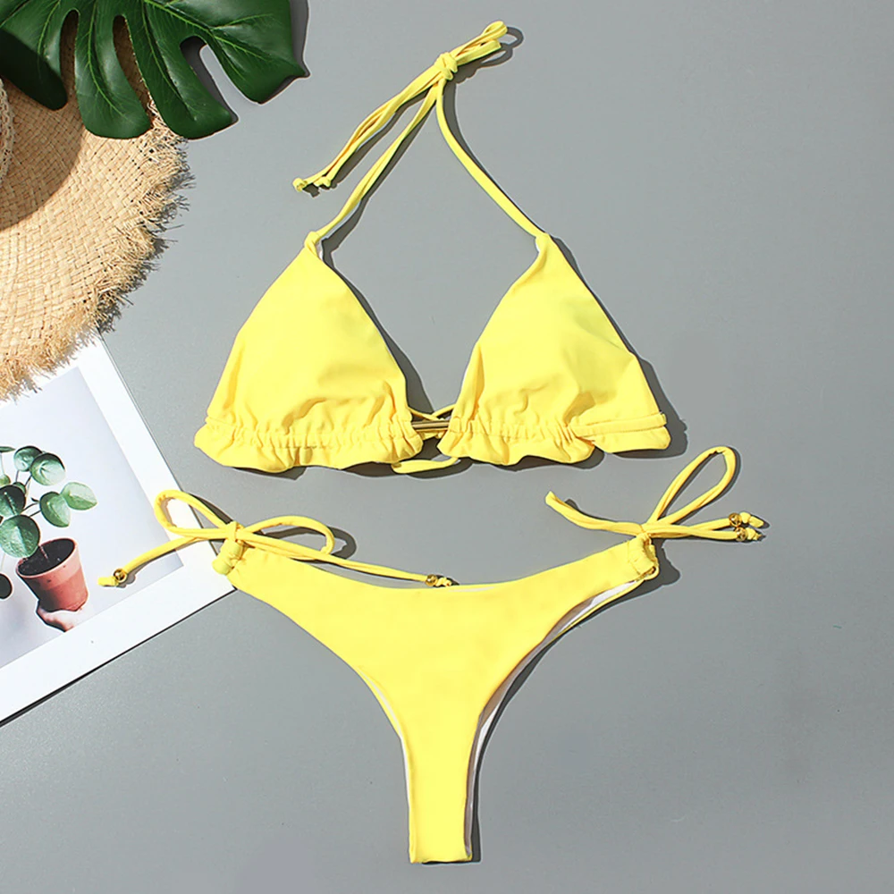 

Solid Bikinis 2020 Sexy Halter Swimwear Women Swimsuit Bandage Bikini Set Push Up Bathing Suits Summer Beach Wear Swimming Suit