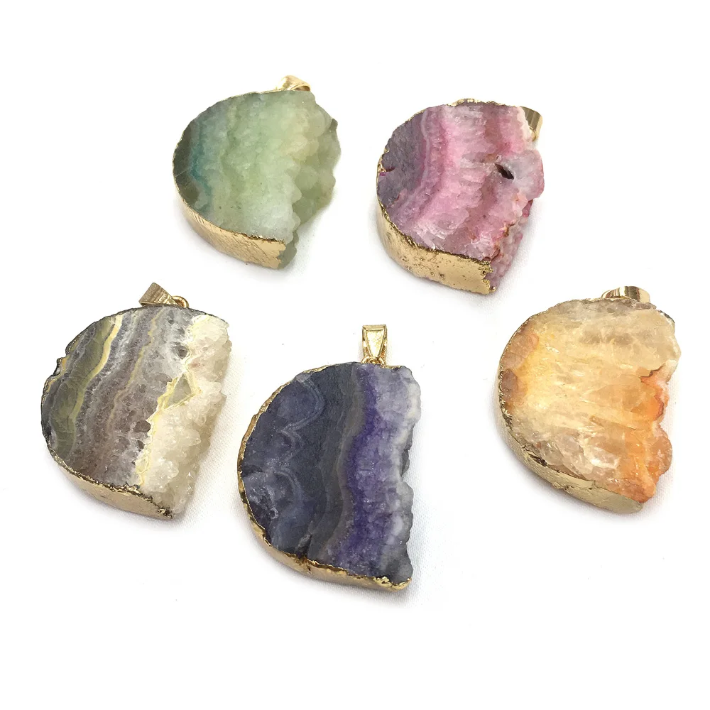 

Natural Agates Pendants Irregular Colorful Druzy Geode Agates Stone Charms for Jewelry Making Necklace Bracelet Gift