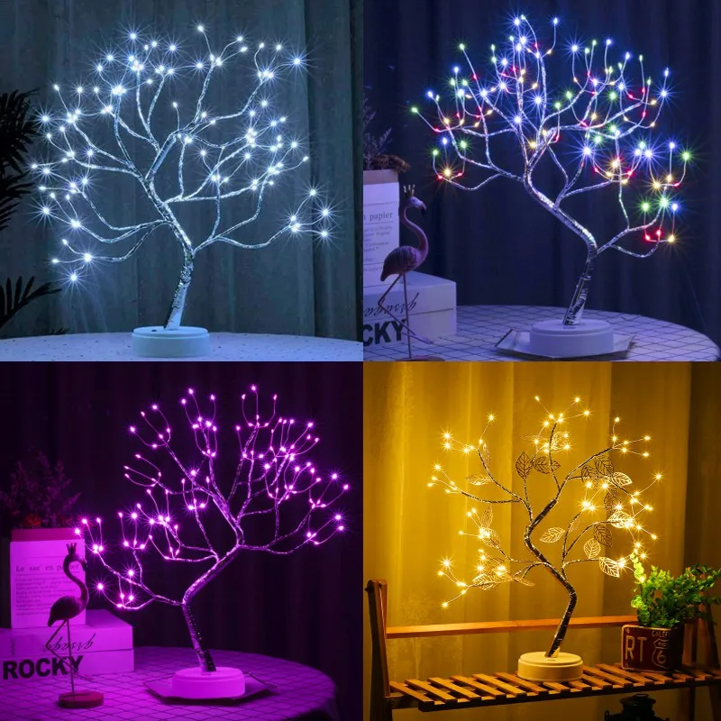 LED Night Light Usb Mini Christmas Tree Copper Wire Garland Lamp For Home Bedroom Decor Fairy Lights Luminary Holiday lighting enlarge