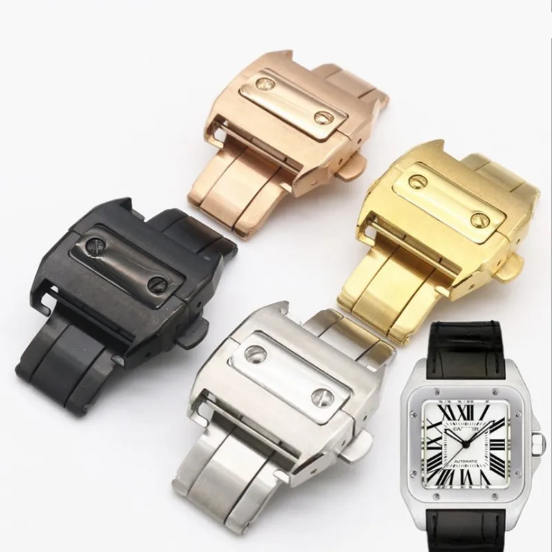 

Watch Buckle 316L Stainless Steel Brushed Butterfly 18/21mm Fold Buckle Clasp for Cartier Santos 100 Series+ Free Tools