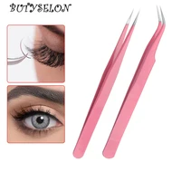 eyelash extension tweezers makeup stainless steel non magnetic pincet false eyelash pink tweezers clip 3d accurate tweezers