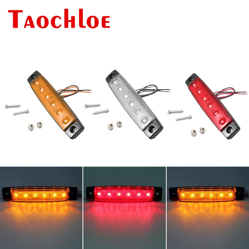 

100Pcs 6 LED White Red Amber Side Marker Lights For Truck Trailer Lorry Bus Clearance Light Warning Signal Lamps 12V 24V