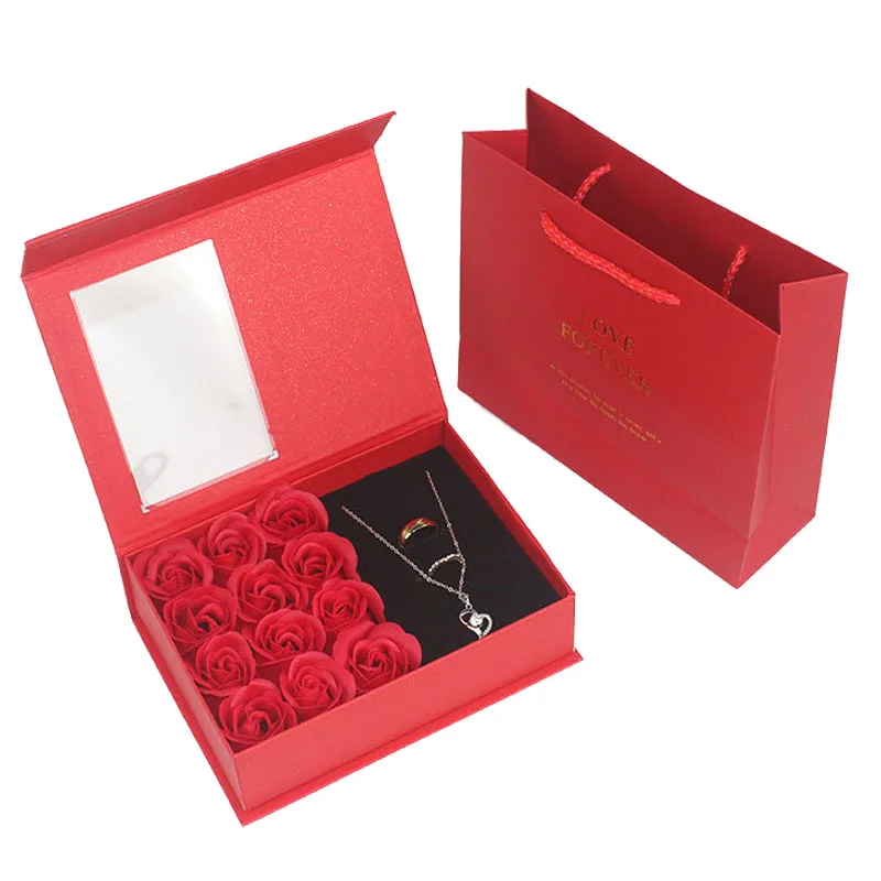

Christmas Gift 12 Red/Pink Rose FlowerJewelry Box For Mother's Day Birthday Party Favors Valentine's Day Gift