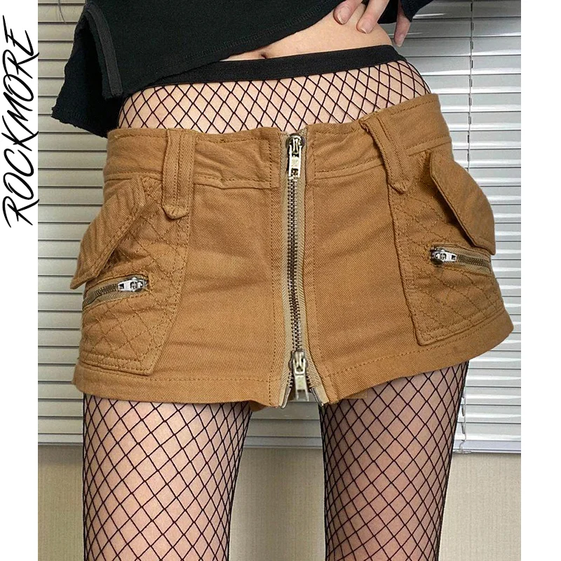 

Rockmore Women'S Jeans Skirt Y2K Low Waist Sexy Zip Up Denim Mini Skirts Retro Casual EGirl Straight Short Skirt Harajuku Korean