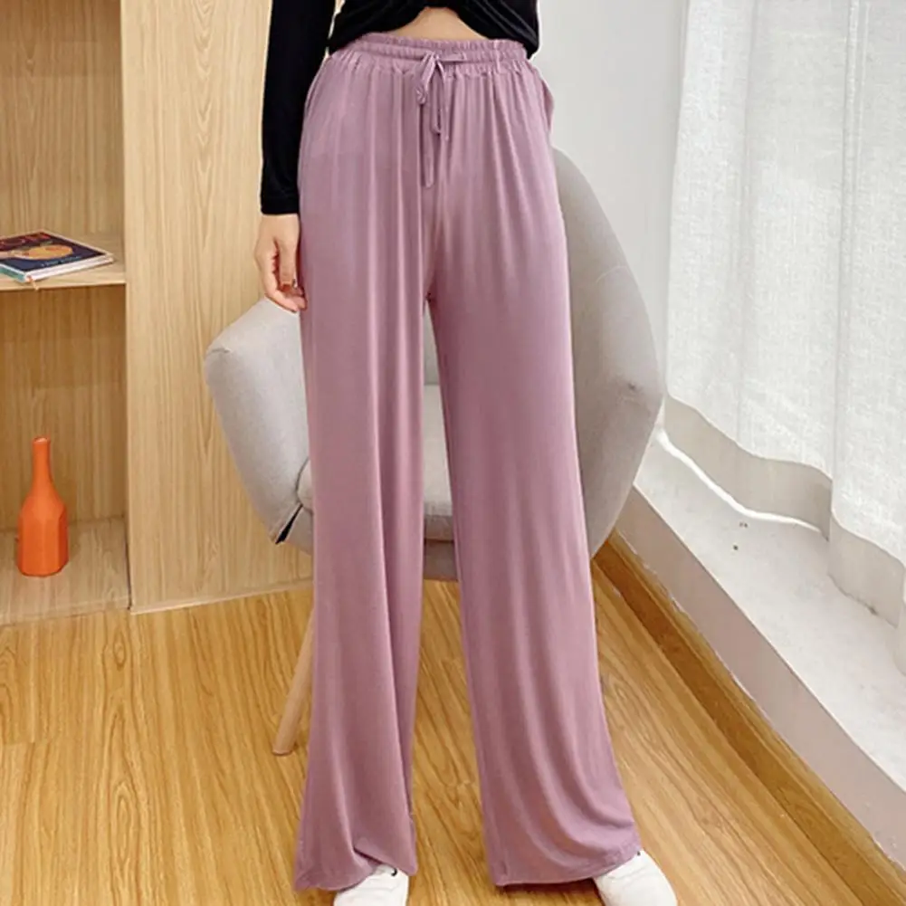 

Casual Straight Pants Ladies High Quality Solid Color Drawstring Women Elastic Waistband Wide Leg Long Trousers Slacks for Sprin