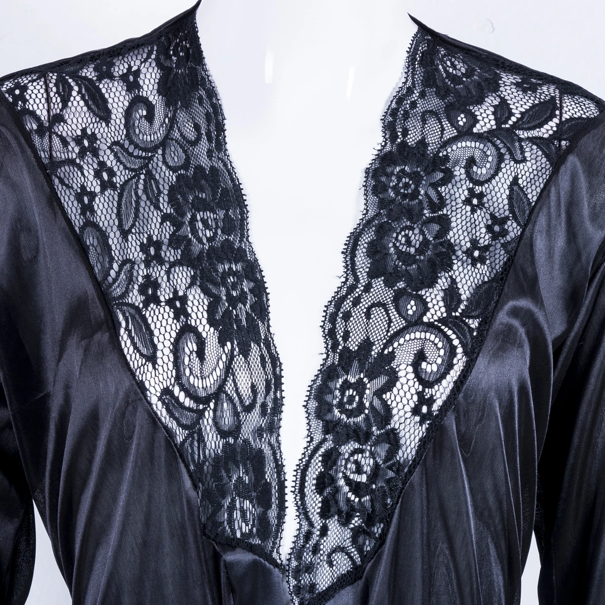 

Sexy Women Lingerie Satin Silk Lace Patchwork Gown Bathrobes G-string Long Nightdress Kimono Robe with Belt