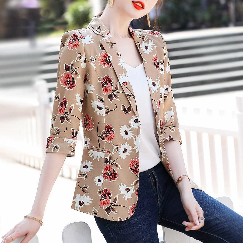 

2021 High-Level Sense Fried Street Print Suit Jacket Female Thin Summer Korean fashion Temperament Blazer Women Tops Plus Size