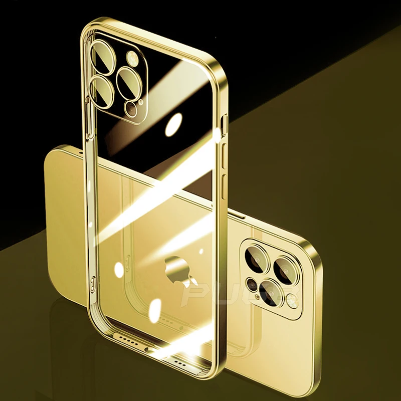 

Luxury Clear Plating Square Frame Soft Silicone Case For iPhone 12 Pro Max Mini 11 X XS XR SE 2020 7 8 Plus Transparent Cover
