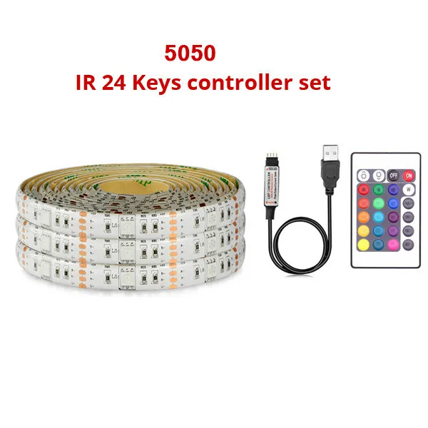 24Key Controller Set 5 В USB Светодиодная лента 5050 RGB сменный светодиодный ТВ фоновый светильник ing 50 см 1 м 2 м 3M 4M 5 м DIY гибкий светодиодный светильник с Bluetooth пультом дистанционного управления - Испускаемый цвет: 24Key Controller Set