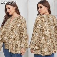 womens shirt 4xl plus size oversize casual blouses leopard print shirts long sleeve button top v neck loose women large size