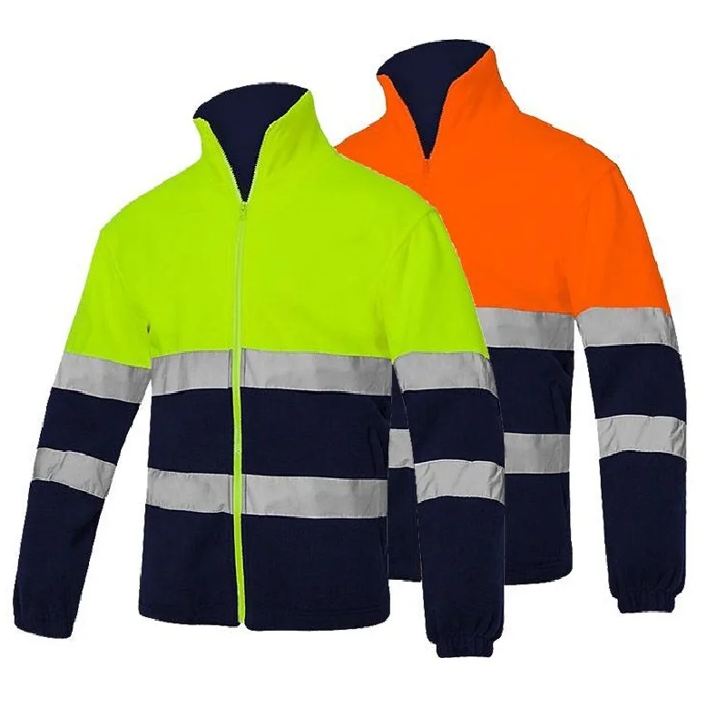 

New Mens coat High Visibility Reflective Polar Fleece Jacket Safety Jacket Warm Work Wear Warm velour Sweatshirt Hoodies 4XL