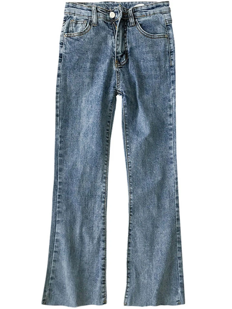 

Cowboy Jeans Casual Chic Blue Flare Trousers 2020 Loose Slim All Match Denim High Waist Plus Stylish Split Pants