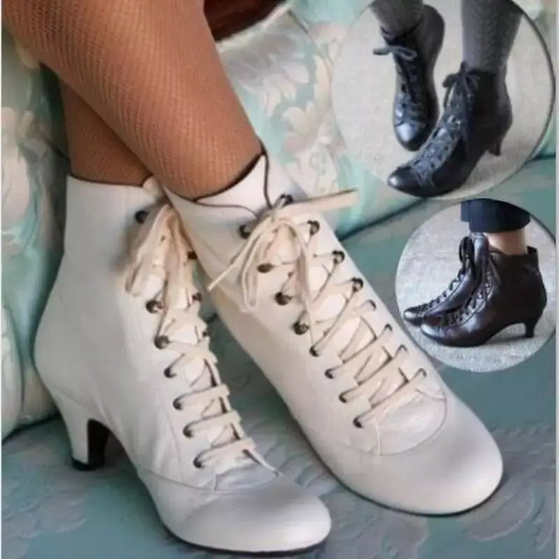 Ботильоны женские из искусственной кожи на шнуровке винтажные пикантные