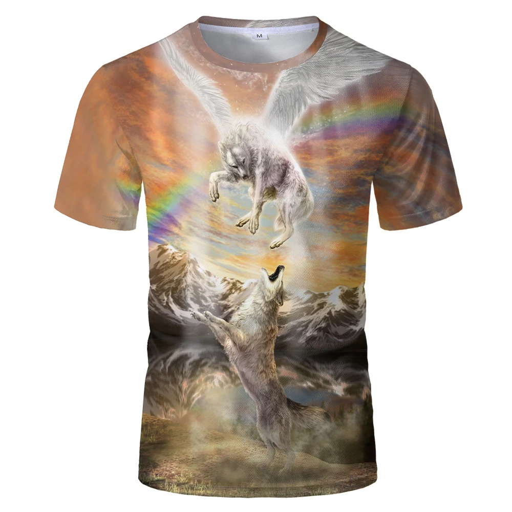 Мужская футболка с 3D принтом волка осенне летняя коротким рукавом и круглым