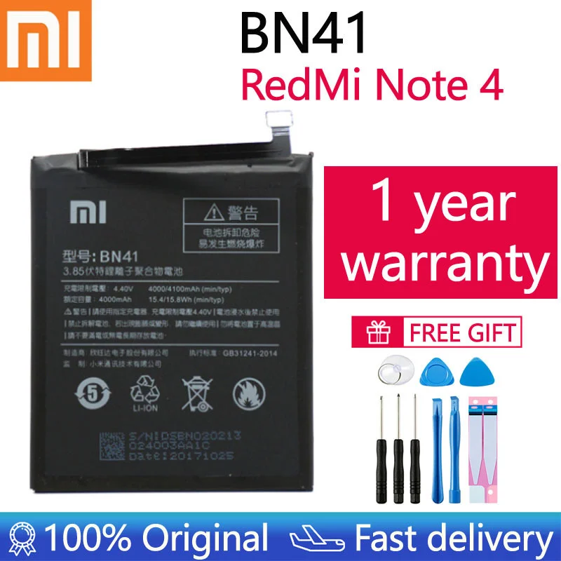 

2021 100% Original Replacement Battery BN41 4100mAh for Xiaomi Redmi Note 4 MTK Helio X20 Redmi Note 4X MTK Helio X20 Bateria