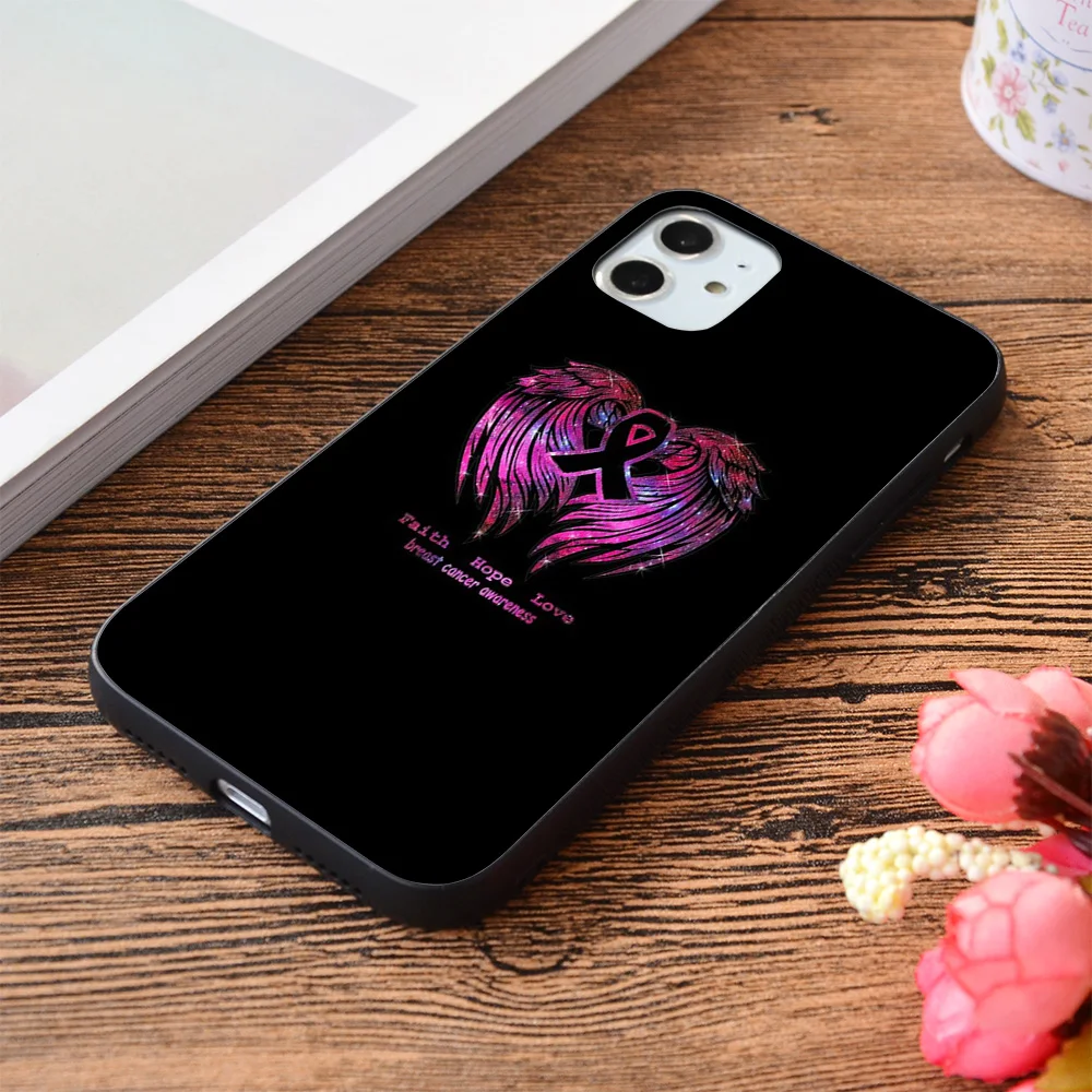 

For iPhone Faith hope love breast cancer awareness pink wings Soft TPU border Apple iPhone Case