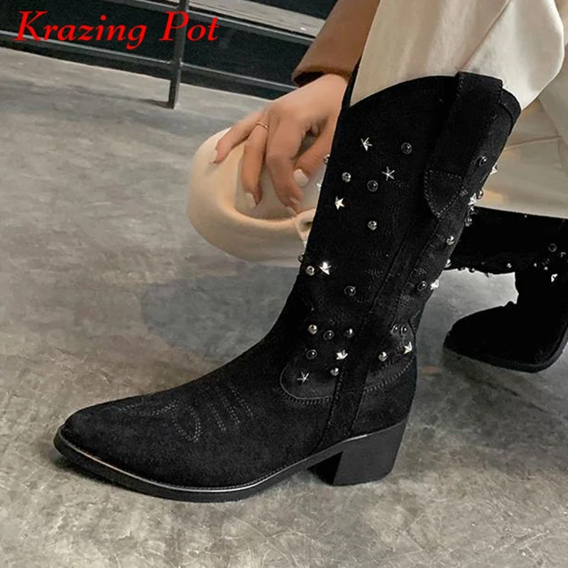 

Женские ковбойские сапоги из натуральной кожи, до середины икры