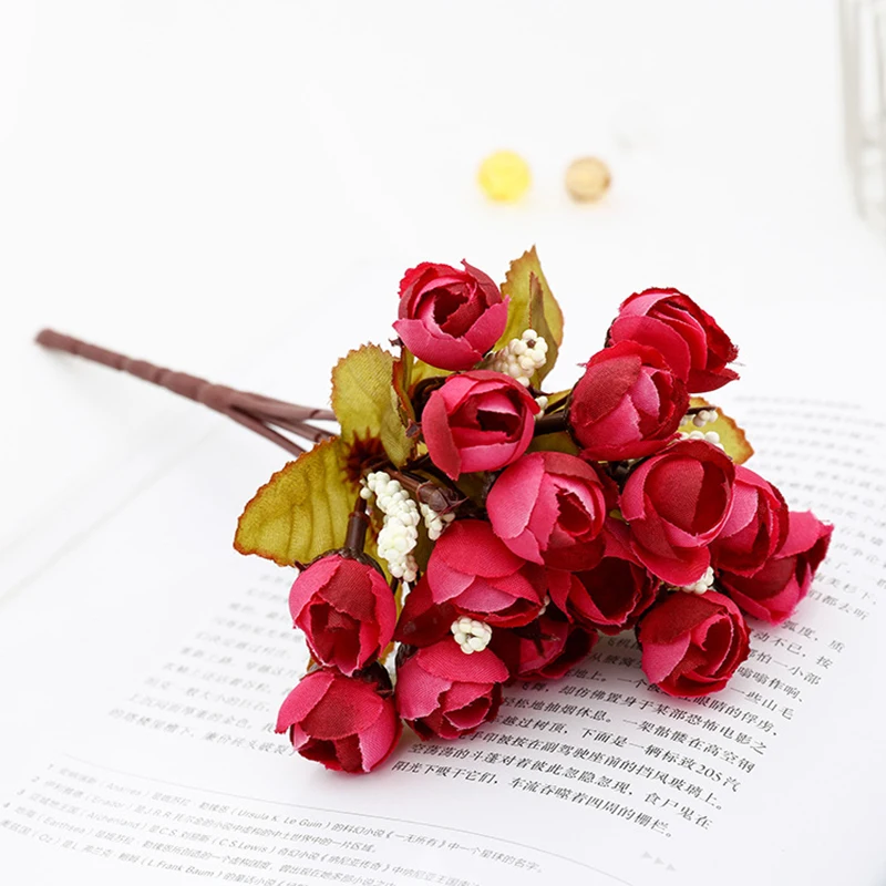 

Sporadic 1 Bunch of Thumb Rose Bouquet DIY Multicolor Artificial Flowers Fake Flower for Home Wedding Bride Party Decoration