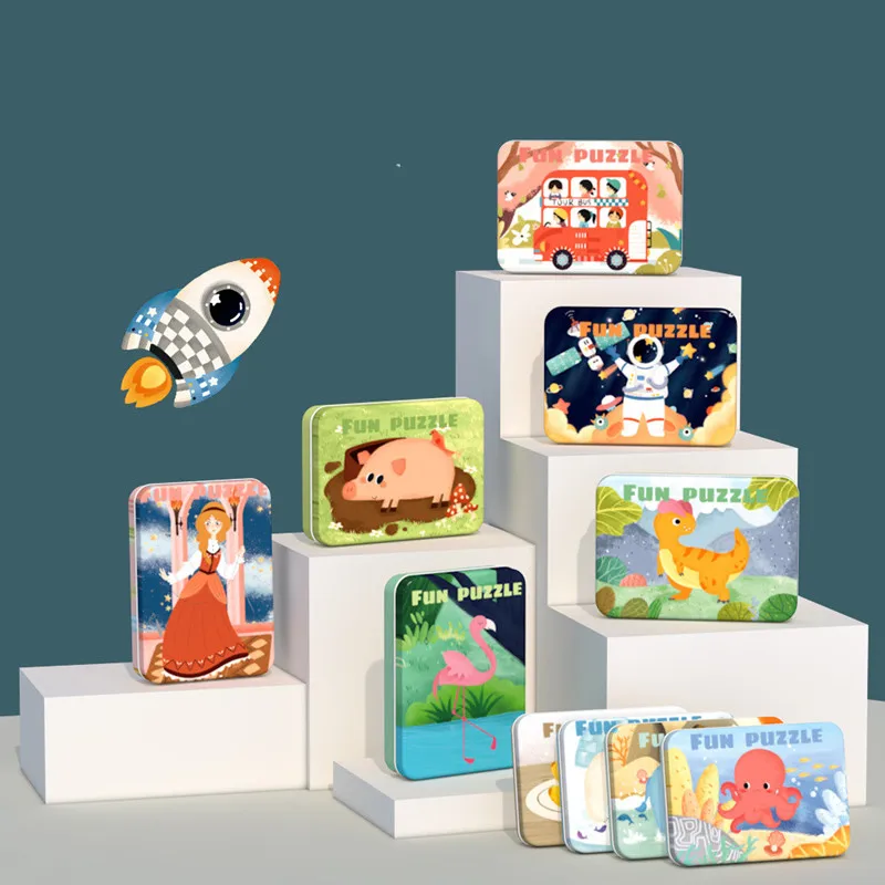 

Children's wooden cartoon puzzle manual brain game toy gift box