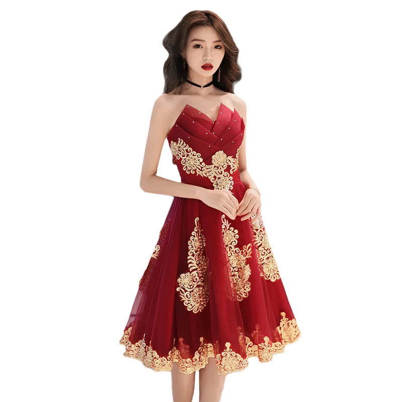 

Strapless Robe De Soiree R286 Sleeveless Women Party Dresses Burgundy Formal Evening Gowns A-Line Elegant Vestido De Fiesta