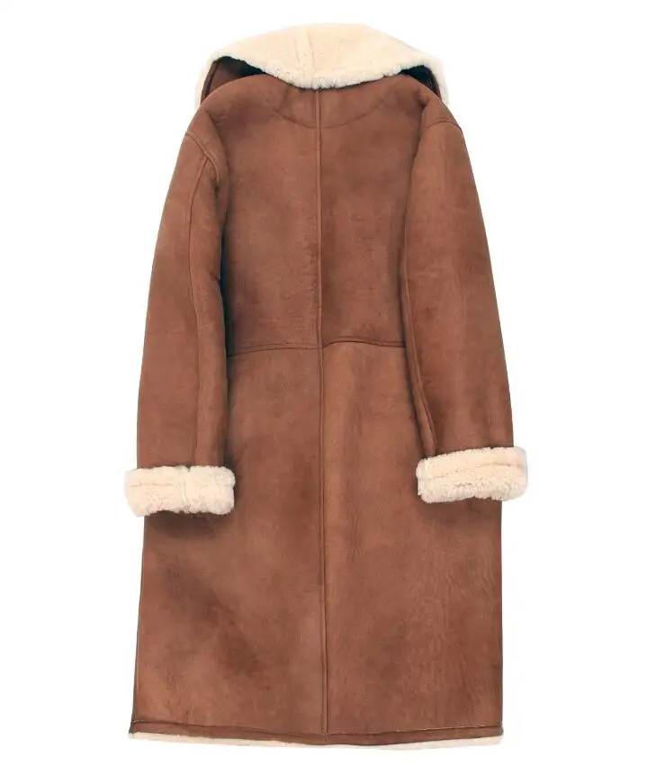 Женское пальто из овечьей замши длинное 100% шерсти уличная теплая парка меховое |