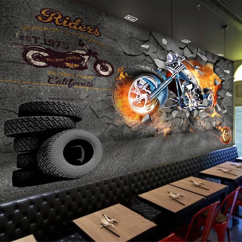 

Custom Photo Wallpaper Retro Nostalgic Flame Motorcycle Mural KTV Bar Restaurant Cafe 3D Background Wall Paper Papel De Parede