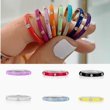 Women Fashion Enamel Rings for Women Zircon Pave Setting Charm Jewelry 6 Colors Multiple Styles Polish Minimalist Jewelry