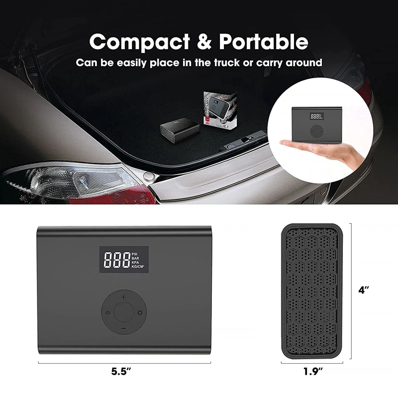 vender Compressor De Ar Portátil Para Pneus De Carro, Inflador Do Pneu Da C.c. 12v 100w Com Lanterna Led, Bomba De Ar Com Tela Lcd De Hd Para A Bicicleta