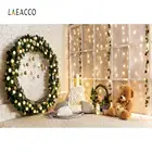 Рождественская лампочсветильник Laeacco, уютный Декор, медвежонок, венок, серый Настенный Ковер, детское интерьерное фото фон, фото-декорации