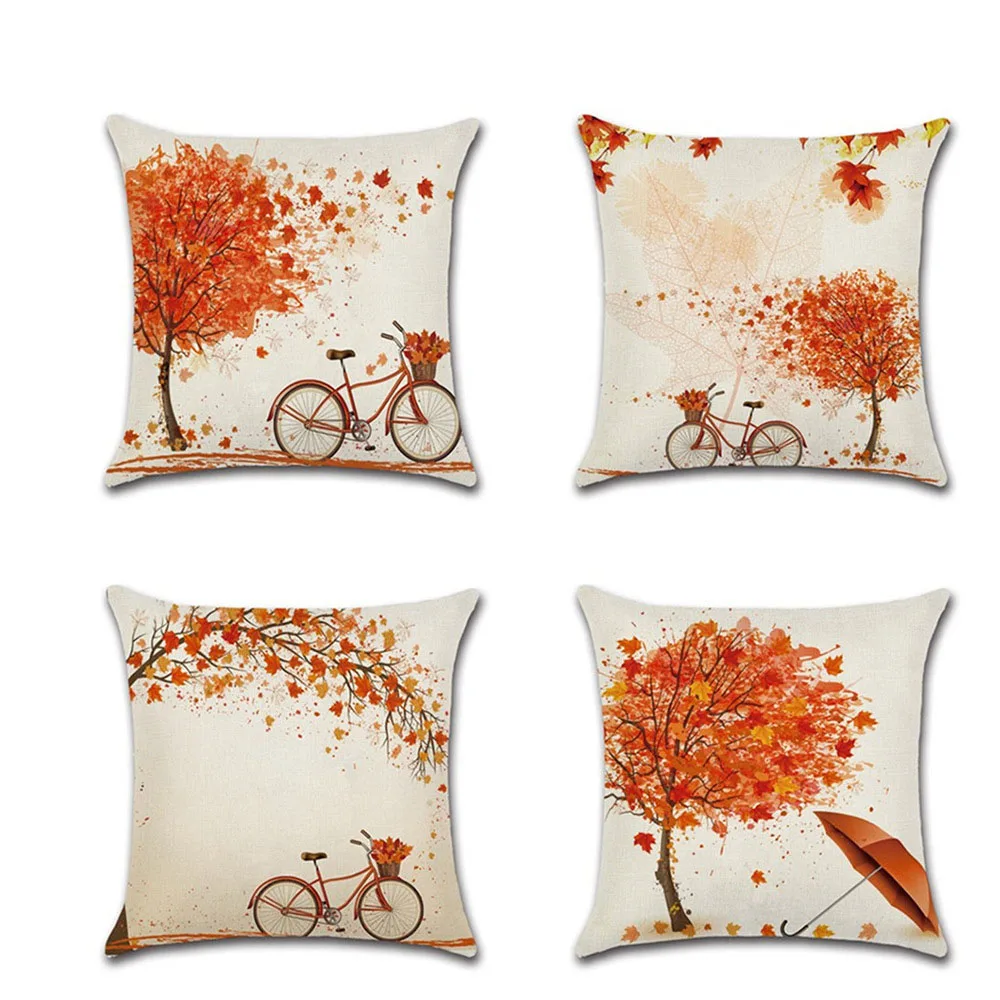 

Maple Tree Cushion Case Home Decor Pillows Cases Maple leaf Bicycle Sofa Linen Pillow Covers 45*45cm