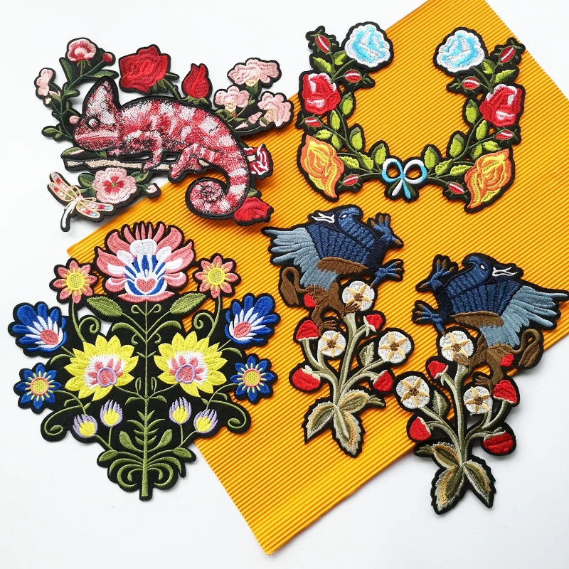 Компьютерной вышивки птицы цветы патчи животные розы значки с аппликацией в виде